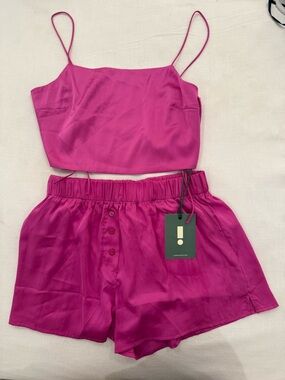 Pink Satin Top & Shorts Set
